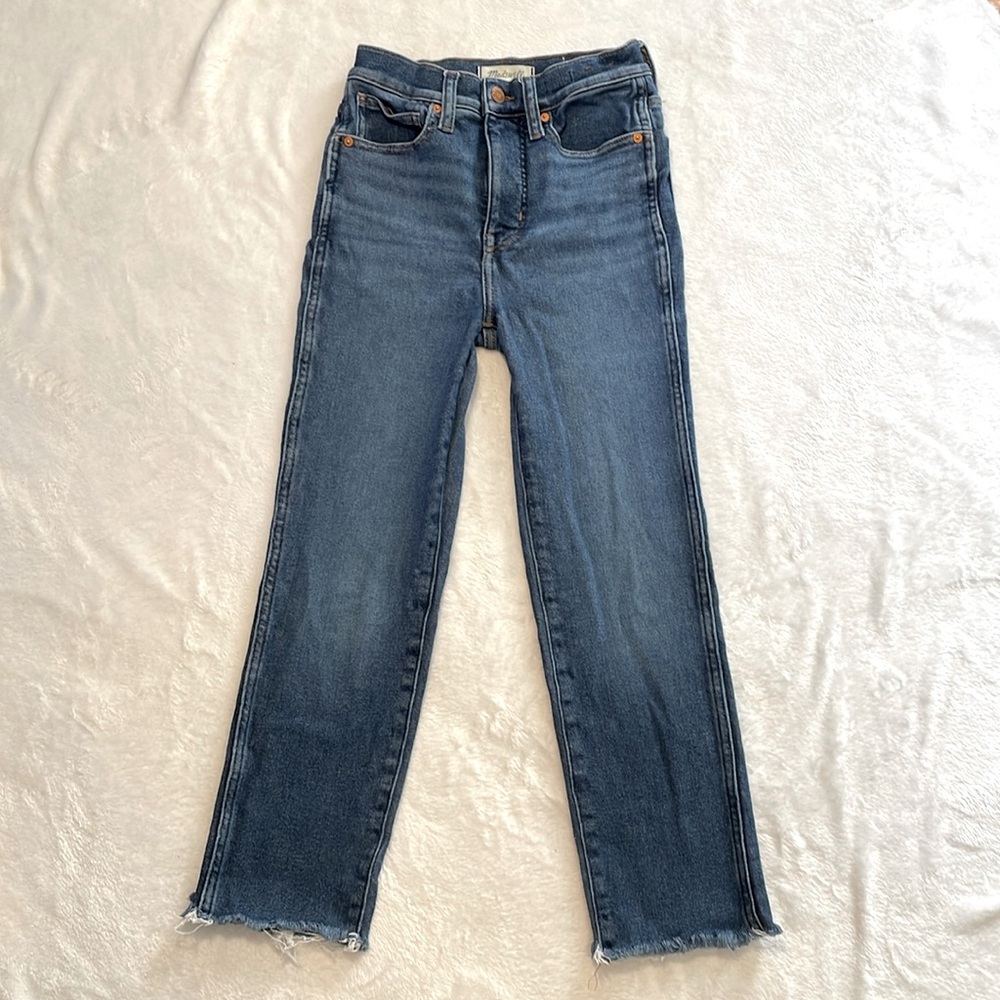 Madewell, stovepipe, distressed hem jeans, size 24